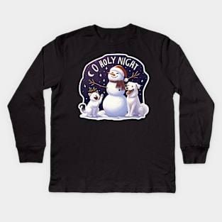 O Holy Night White Cat Dog Snowman Kids Long Sleeve T-Shirt